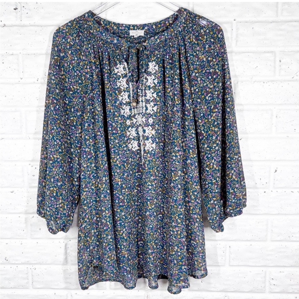 Mason & Belle Teal Floral Blouse